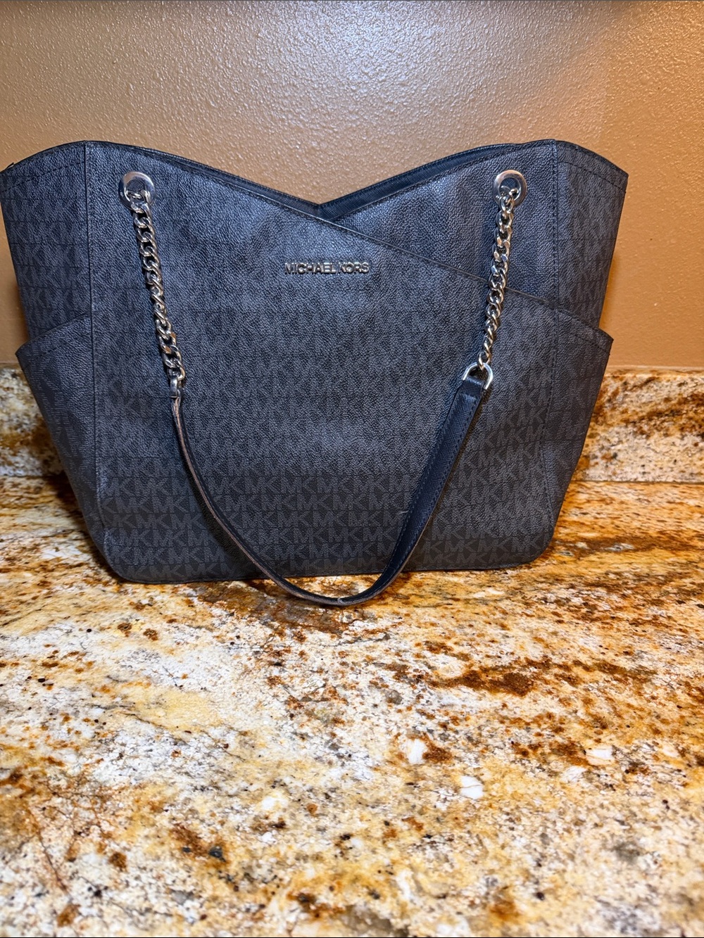 Michael Kors Dark Gray MK Logo Chain-Handle Tote